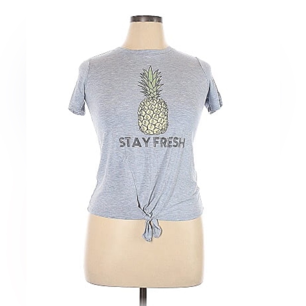 Youth Size XL Chit Chat Stay Fresh Pineapple Short Sleeved Tie Front Blouse